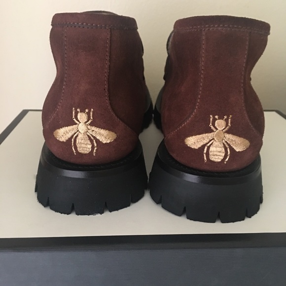 NEW GUCCI MEN'S BROWN SUEDE SHEARLING FUR HORSEBIT BOOTS/Loafer size G8/US 8.5 - Picture 5 of 9